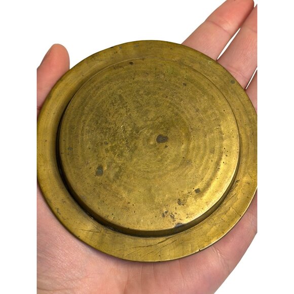 VTG Ashtray Trinket Dish Handcrafted Brass Floral Engraved Decorative Accent 4" - Picture 3 of 4